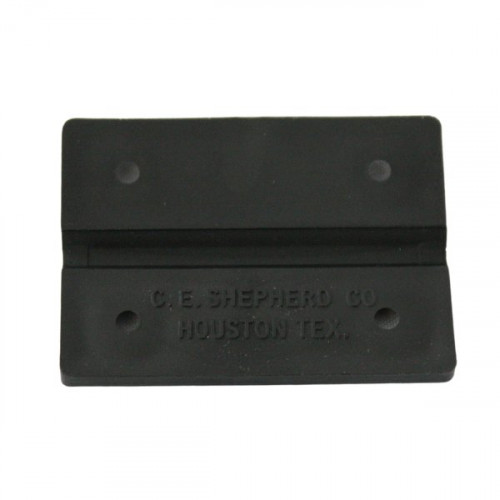 Small black rectangular plastic hinge that folds in the middle. It has four screw holes in the corners