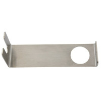 Metal L-shaped bracket with a whole cut out. Used for holding a nebuliser solution holder.